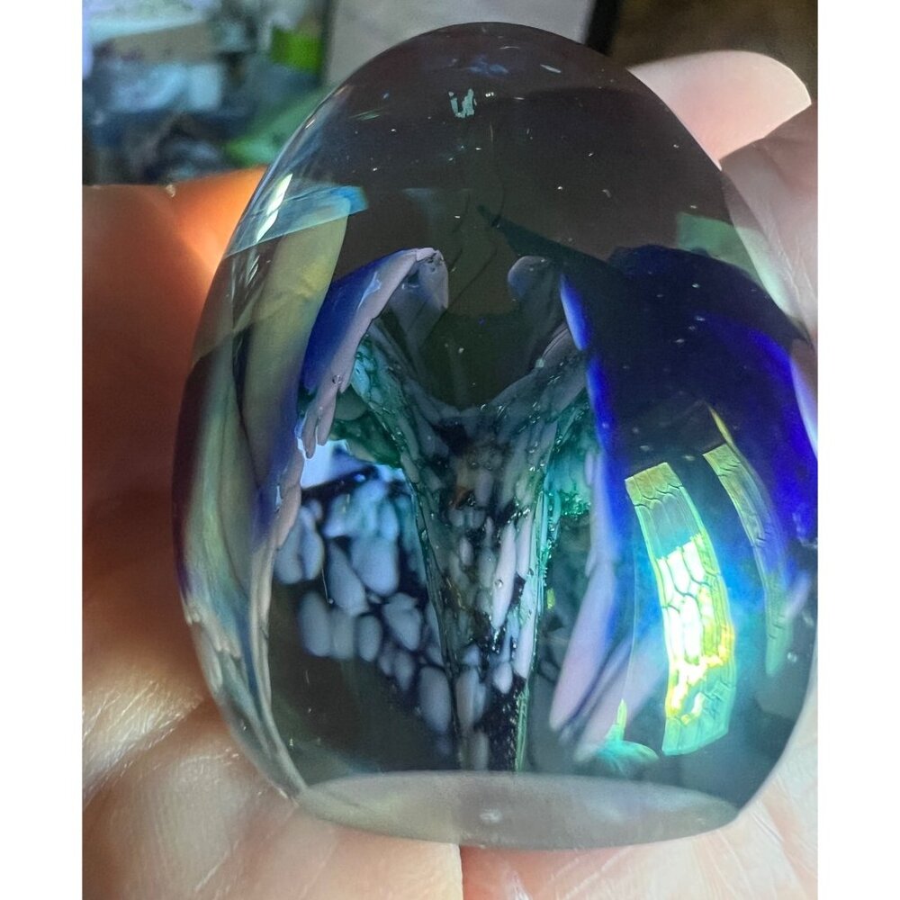 MSH Iridescent Blown Glass Paperweight Mt. St. Helen’s Ash Flower Dated ‘85 Gift